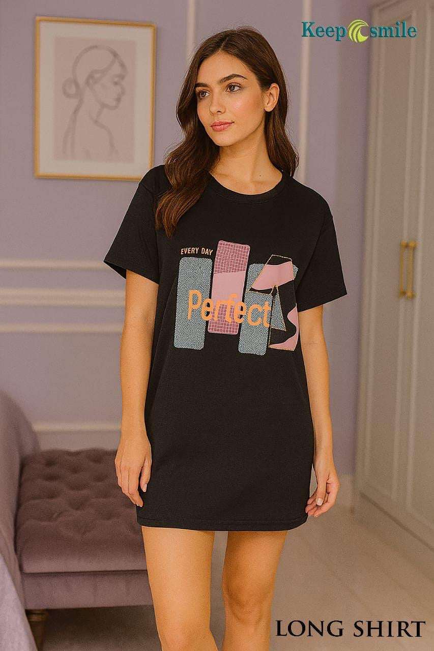 Black “Every Day Perfect” Sleep Shirt – Cotton Graphic Nightdress for Women