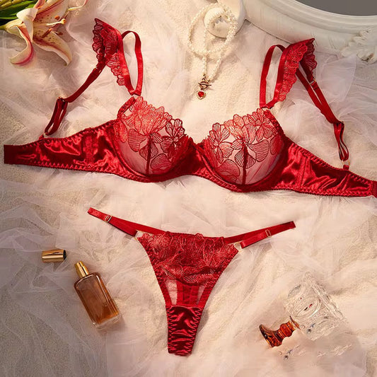 Intimate "Teal Dream" Lacy Strap Bra & Thong: Artistic Floral Mesh Lingerie